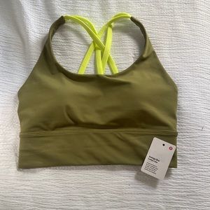 lululemon bronze green and electric lemon energy longline sports bra